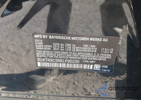 2019 BMW X3 xDrive30I from USA, damaged, VIN 5UXTR9C5XKLP90230